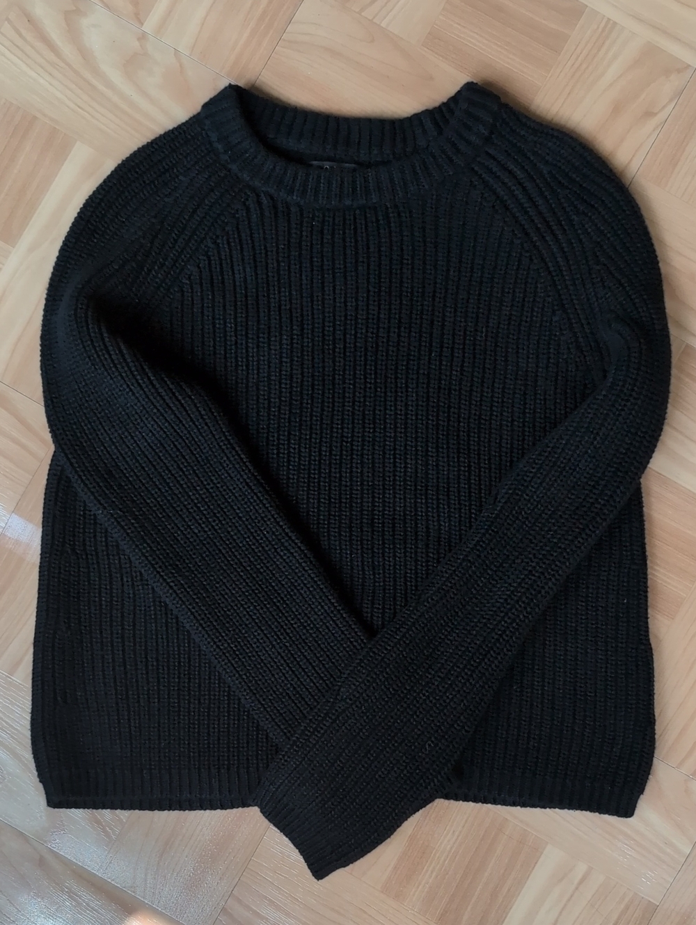 Quince Black Ribbed Crewneck Sweater